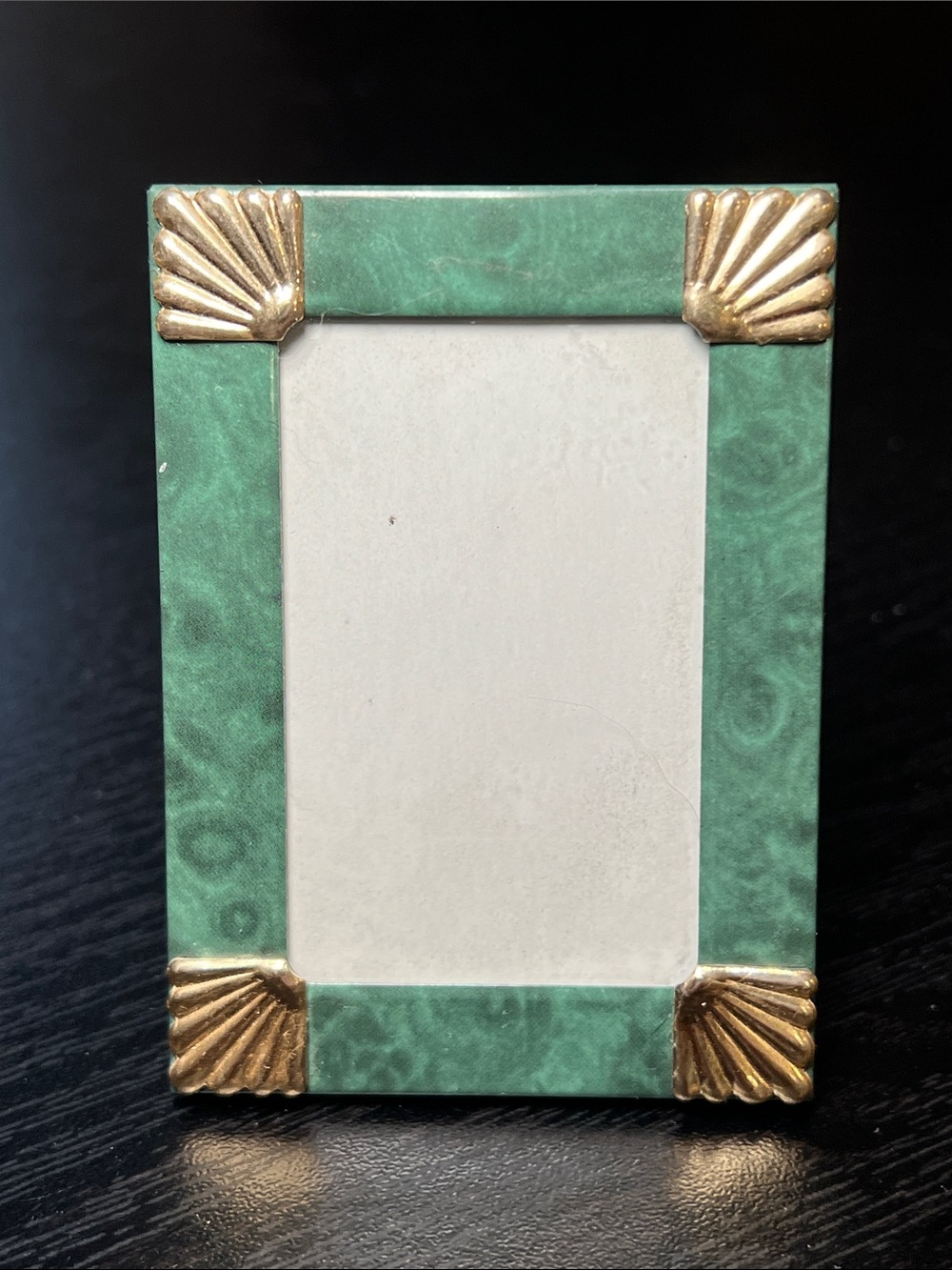 Vintage Faux Malachite Metal Miniature Picture Frame